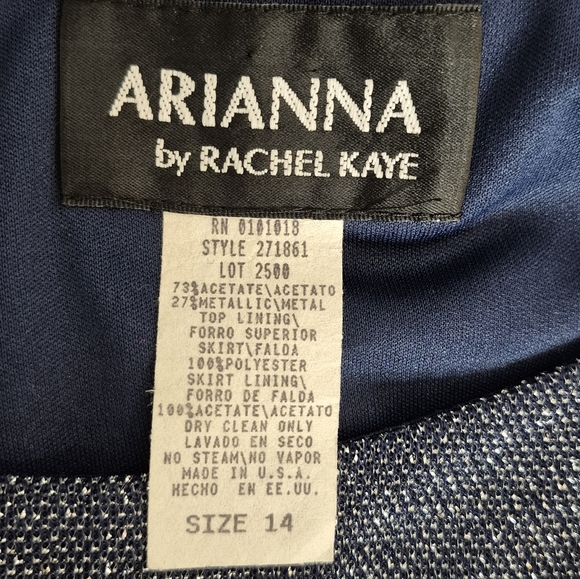 Arianna By Rachel Kaye Saphire Blue Shimmer Top Crinkle Skirt Maxi Gown - Sz 14 - Picture 11 of 11